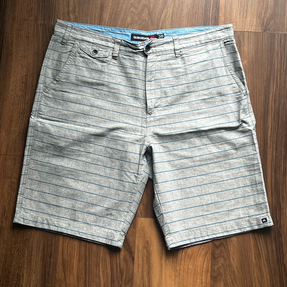 Gray and blue striped Quiksilver shorts size 36